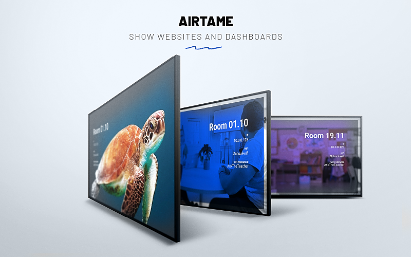 Three displays showing digital signage using Airtame