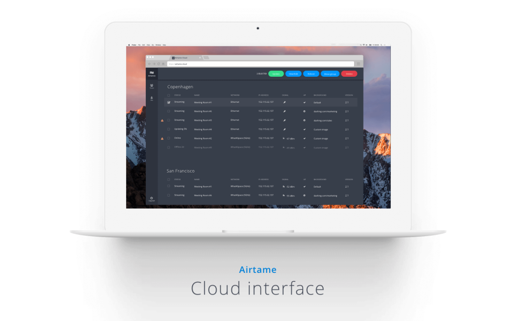 Airtame Cloud interface shown on a laptop