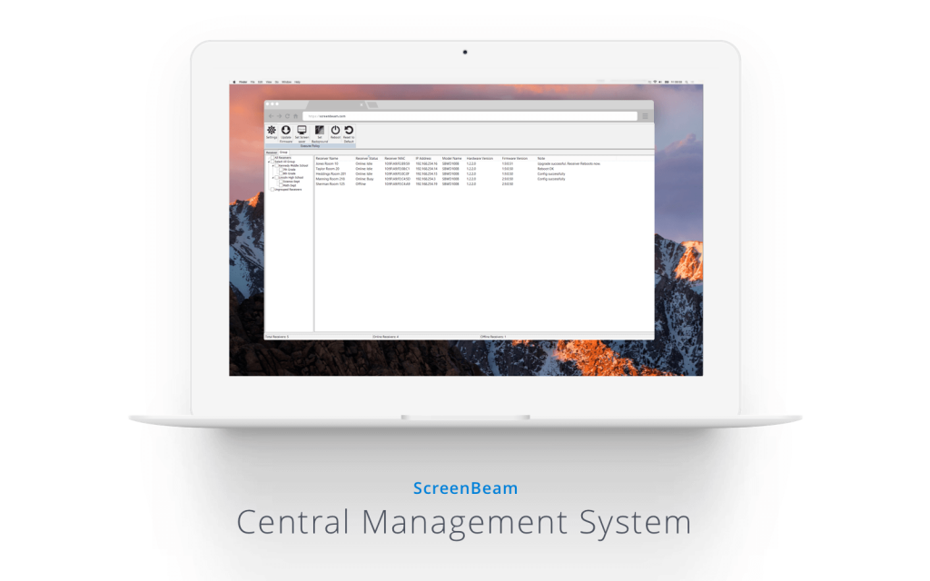 Actiontec Screenbeam alternative Central Management System displayed on a laptop